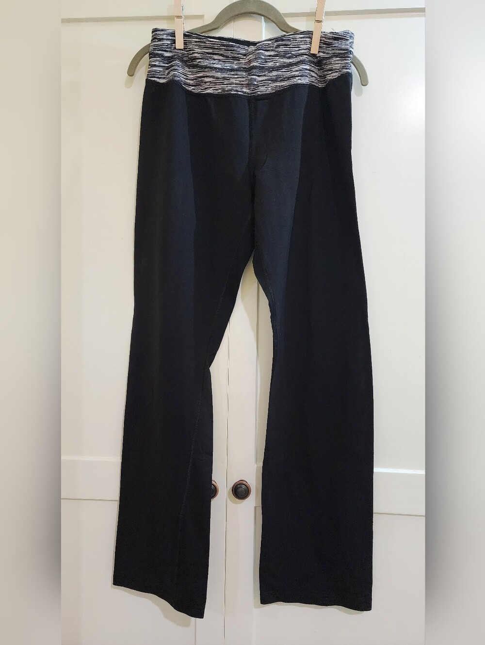 Black Yoga Pants with Marled Gray Waistband
